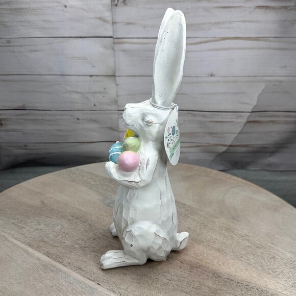 Bunny Boulevard Easter Bunny Rabbit Holding Easter Eggs Resin Figurine Statue - Picture 2 of 11